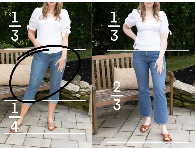 rule of thirds showing why capris are unflattering compared to ankle pants are capris still in style 2026
